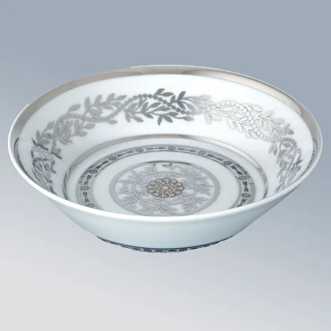 THG MARQUISE BLANC DECOR PLATINE Блюдо керамическое &oslash;130 мм., настольное, декор платина, цвет белый