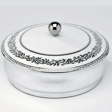 THG MARQUISE BLANC DECOR PLATINE Китайская лакированная коробка с белой керамической крышкой &Oslash;180 мм., big size, декор платина, цвет серебро