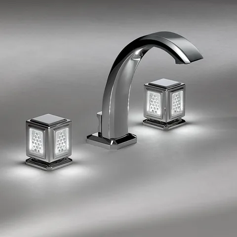 THG METROPOLIS CRISTAL CLAIR Смеситель для раковины на 3 отверстия, ручки с подсветкой, с донным клапаном, цвет хром