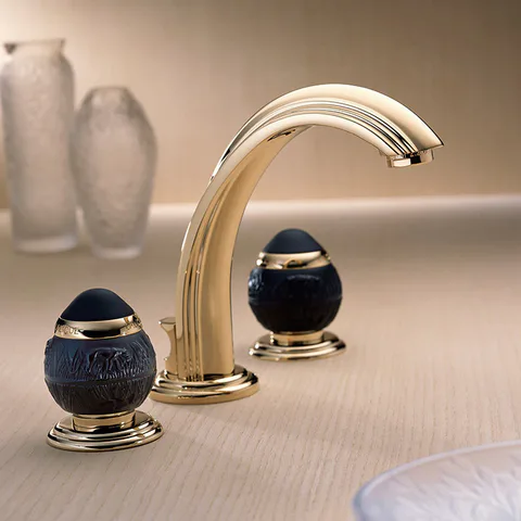 THG PANTHERE CRISTAL NOIR Смеситель для раковины на 3 отверстия, с донным клапаном, цвет Soft gold