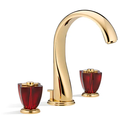 THG PETALE DE CRISTAL ROUGE Смеситель для раковины на 3 отверстия, с донным клапаном, цвет полированное золото
