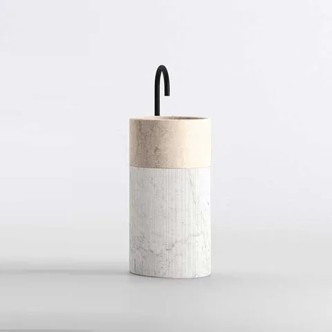 NOORTH milldue edition ROMA III Раковина напольная &Oslash;450x880 мм., слив в пол, c донным клапан, корпус фрезерованный Bianco Carrara, раковина Moka Cream