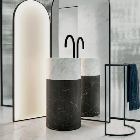 NOORTH milldue edition ROMA III Раковина напольная &Oslash;450x880 мм., слив в пол, c донным клапан, корпус фрезерованный Grafite, раковина Bianco Carrara