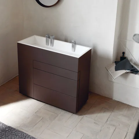 NOORTH milldue edition TOUCH Комплект мебели 1000х400х880 мм., напольный, 3 ящика, слив в пол, раковина Milltek белый матовый, отделка Fango матовый