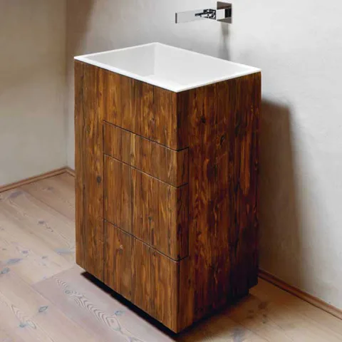 NOORTH milldue edition TOUCH Комплект мебели 640х400х880 мм., напольный, 3 ящика, слив в пол, раковина Milltek белая матовая, отделка Abete