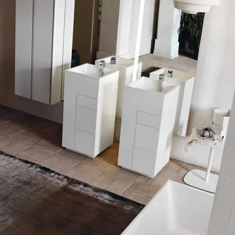 NOORTH milldue edition TOUCH Комплект мебели 410х400х880 мм., напольный, 3 ящика, слив в пол, раковина Milltek белая матовая, отделка Bianco матовый