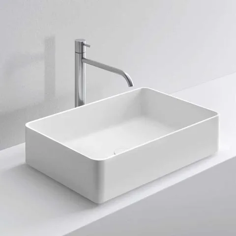 MILLDUE  Раковина  BASIC R58 накладная из CERAMILUX ,58х37х13 см, без отв для смесителя, цвет белый матовый