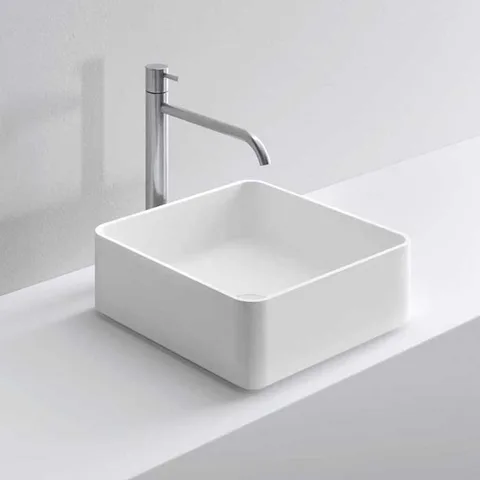 MILLDUE  Раковина  BASIC Q37 накладная из CERAMILUX ,37х37х13 см, без отв для смесителя, цвет белый матовый