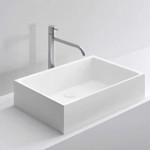 MILLDUE  Раковина  SKA накладная из CERAMILUX ,59х38х13 см, без отв для смесителя, цвет белый матовый