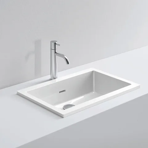 MILLDUE  Раковина  NET 54.37, встраиваемая сверху,  из CERAMILUX ,57х37х0,8 см, без отв для смесителя, цвет белый матовый