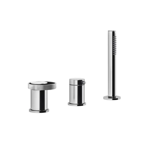 Gessi Anello Смеситель для ванны на 3 отверстия, девиатор, шланг, лейка. Наполнение через слив-перелив, цвет: хром