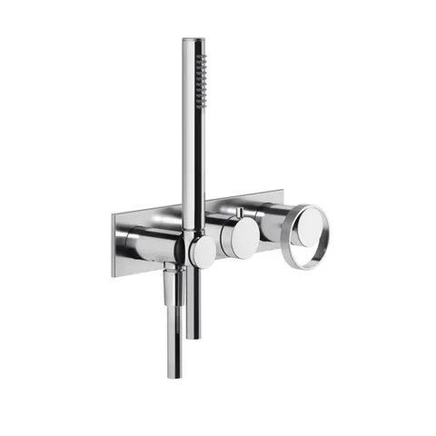 Gessi Anello Встраиваемый однорычажный смеситель на 2 выхода с перекл., ручным душем с держателем и выводом воды (внешние части), цвет: хром