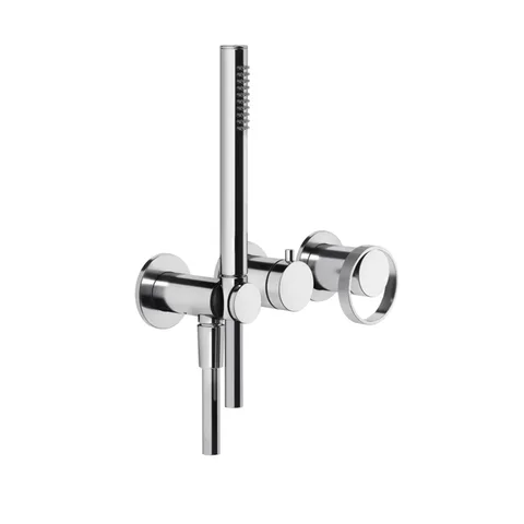 Gessi Anello Встраиваемый однорычажный смеситель на 2 выхода с перекл., ручным душем с держателем и выводом воды (внешние части), цвет: хром