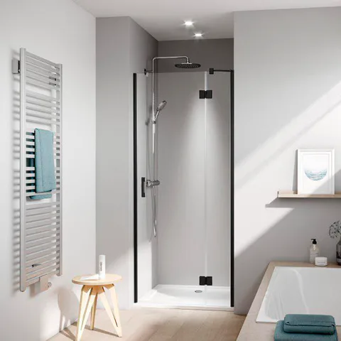 Kermi LIGA  Дверь в нишу  c непод.сегментом  LI SFR 900x2000,  Schwarz Soft+прозрачное стекло с Kermiclean