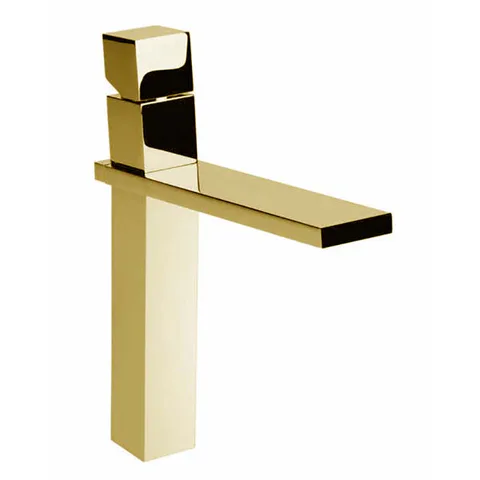 Bossini Cube Смеситель для раковины на 1 отв., высокий с заглушкой 1”1/4, цвет: Gold PVD