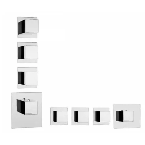 Bossini Cube Термостат для душа, встраиваемый (внешняя часть), с девиаторм/запорным вентилем на 3 - 6 выходов, уст-ка верт/гор., цвет: хром