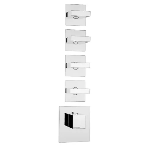Bossini Rectangular Термостат для душа, встраиваемый (внешняя часть), с девиаторм/3 запорных вентиля на 5 выходов, уст-ка верт/гор., цвет: хром