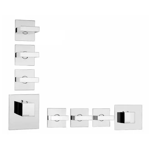 Bossini Rectangular Термостат для душа, встраиваемый (внешняя часть), с девиаторм/запорным вентилем на 3 - 6 выходов, уст-ка верт/гор., цвет: хром