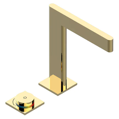 THG ICON-X CARBONE GOLD A MANETTES Смеситель для раковины электронный, на 2 отверстия, с донным клапаном, цвет полированное золото