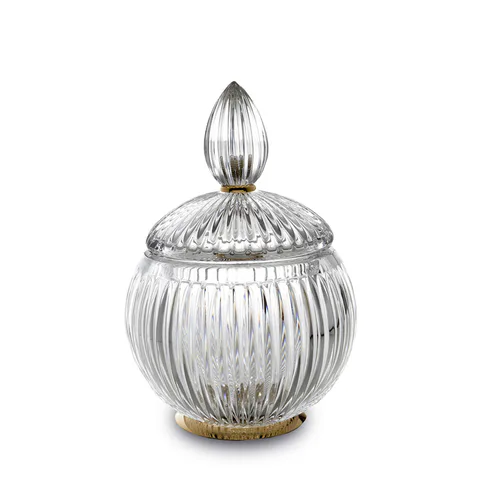 3SC ELEGANCE Баночка универсальная, D=12/h18 см, с крышкой, настольная, цвет: прозрачный хрусталь/золото 24к.