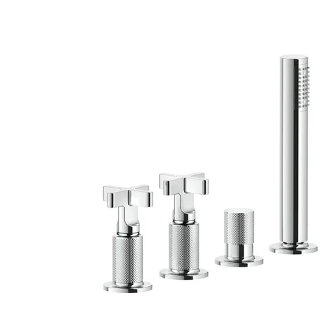 GESSI INCISO Смеситель для ванны на 4 отверстия для наполнения через слив-перелив, переключатель, с ручным душем, цвет: хром
