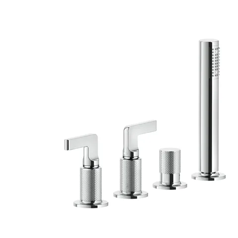 GESSI INCISO Смеситель для ванны на 4 отверстия для наполнения через слив-перелив, переключатель, с ручным душем, цвет: хром