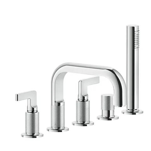 GESSI INCISO Смеситель для ванны на 5 отверстий с изливом, переключателем, ручным душем и шлангом 1,50 м, цвет: хром