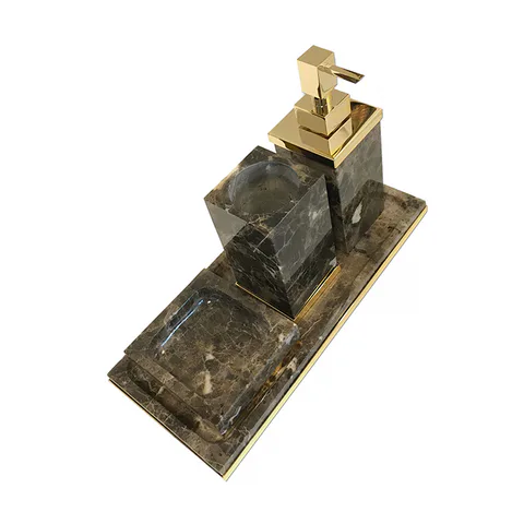 3SC Palace MARMO Комплект: стакан, дозатор, мыльница, лоток, цвет: мрамор Emperador dark/золото 24к. Lucido