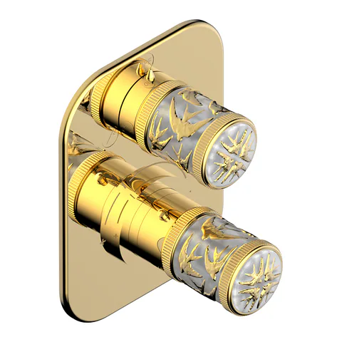 THG HIRONDELLES GOLD STAMPED Смеситель для душа встроенный, термостатический, с переключателем на 2 положения, внешняя часть, цвет Polished gold