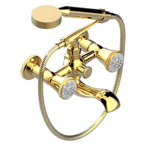 THG HIRONDELLES PLATINUM STAMPED Смеситель для ванны, настенный, с ручным душем, цвет Gold color PVD