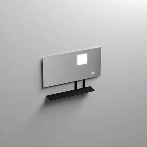 KERASAN  Зеркало 90х61 cм, с черной матовой полкой, с LED подсветкой и сенс выкл.