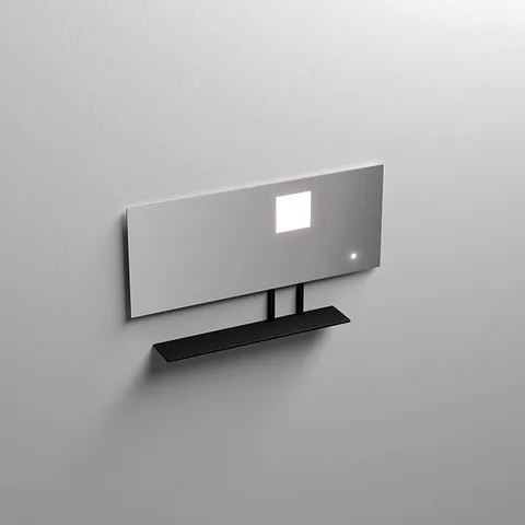 KERASAN  Зеркало 110х61 cм, с черной матовой полкой, с LED подсветкой и сенс выкл.