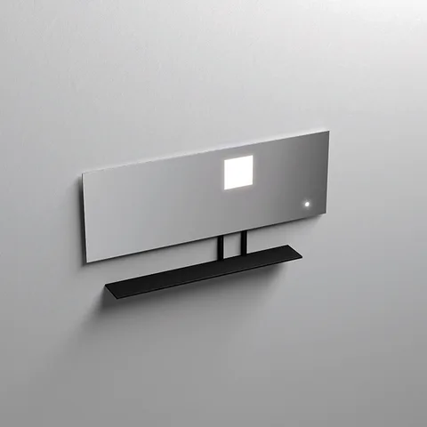 KERASAN  Зеркало 130х61 cм, с черной матовой полкой, с LED подсветкой и сенс выкл.