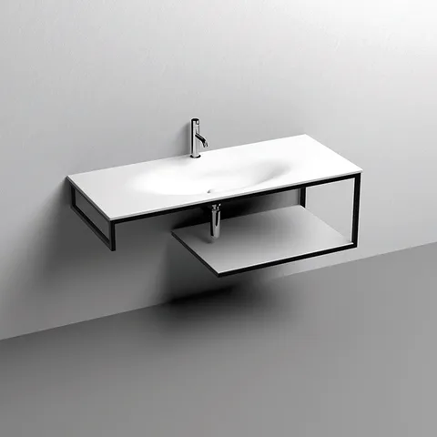 KERASAN SHAPE LOUISE Структура 1220х520 мм., подвесная, нержавеющая сталь, полка белая, цвет черный матовый