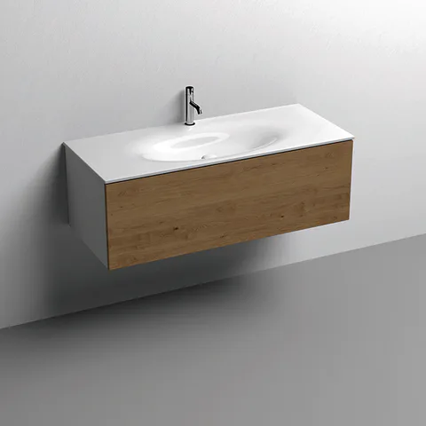 KERASAN SHAPE MOBILE База подвесная 1220х520 мм., 1 ящик, с СИФОНОМ 936101, боковины белые/фронт дуб (без раковины)