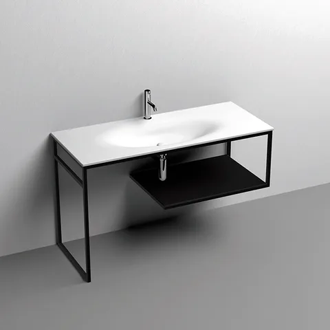 KERASAN SHAPE LOUISE Структура 1220х520 мм., напольная, нержавеющая сталь, полка черная, цвет черный матовый