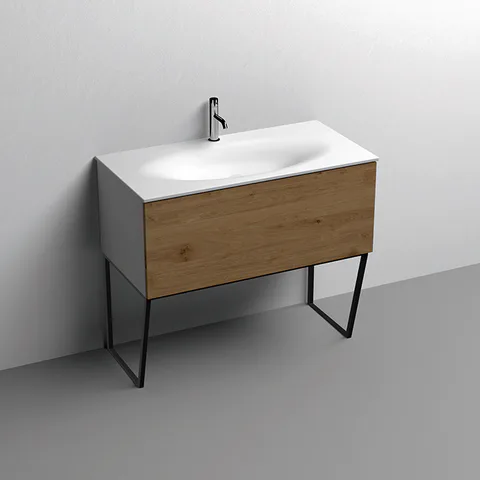 KERASAN SHAPE MOBILE База подвесная 1020х520 мм., напольный, 1 ящик, боковины белые, ножки черные матовые, фронт дуб