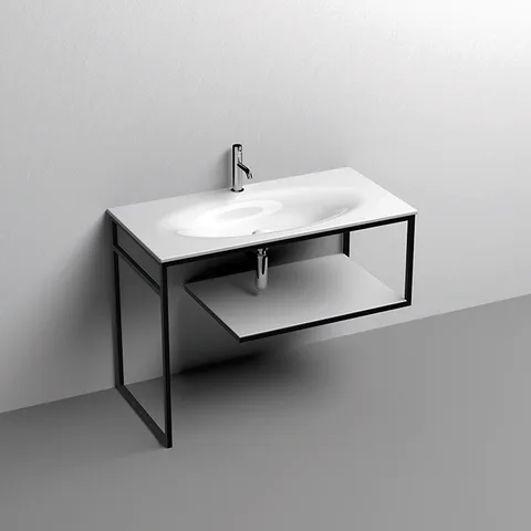KERASAN SHAPE LOUISE Структура 1020х520 мм., напольная, нержавеющая сталь, полка белая, цвет черный матовый