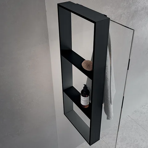 NOVELLINI FRAME Аксессуары для кабины 350х900 мм., с 3 внутренними полками и внешним крючком, для крепления на стекло, цвет черный матовый