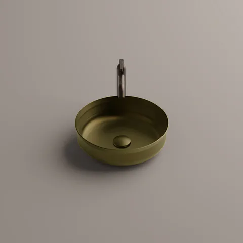 AGAPE UNDICI INOX Раковина &Oslash;380 мм., для установки на столешницу, без отверст для смес, без перелив, с дон клап, нерж сталь, отд Natural brushed brass