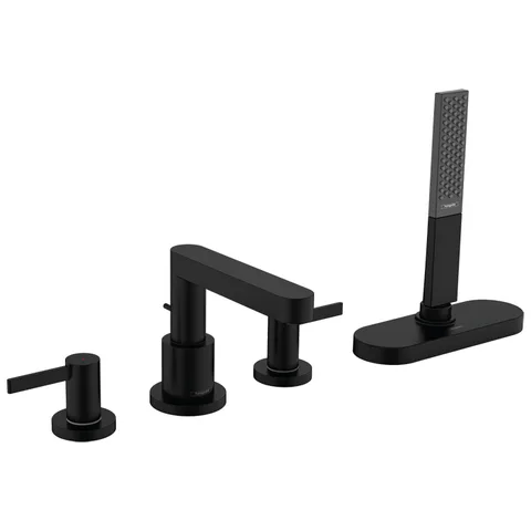 HANSGROHE FINORIS Смеситель на борт ванны на 4 отверстия, с ручным душем и коробом sBox, цвет черный матовый