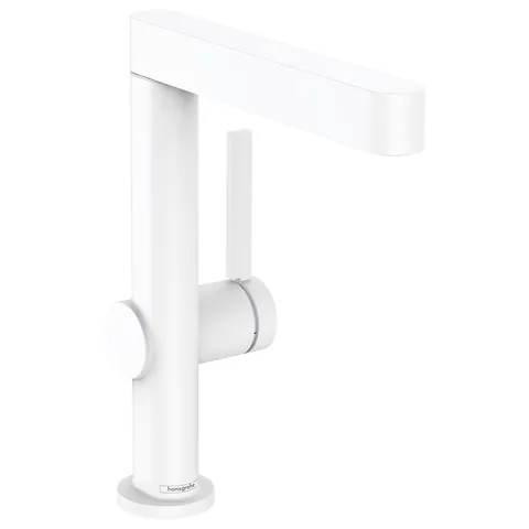 HANSGROHE FINORIS Смеситель для раковины на 1 отверстие, однорычажный, с поворотным изливом, с донным клапаном, цвет белый матовый
