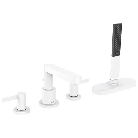 HANSGROHE FINORIS Смеситель на борт ванны на 4 отверстия, с ручным душем и коробом sBox, цвет белый матовый