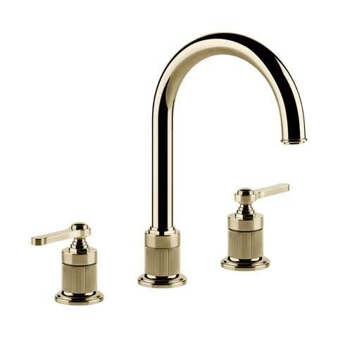 GESSI VENTI20 Смеситель для раковины на 3 отверстия, высота излива 168 мм., в комплекте с донным клапаном, цвет Brass PVD