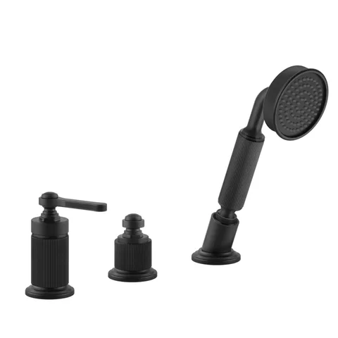 GESSI VENTI20 Смеситель для установки на борт ванны на 3 отверстия, однорычажный, без излива, с ручным душем и шлангом 1500 мм., цвет черный матовый