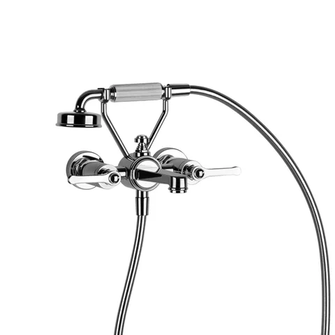 GESSI VENTI20 Смеситель для ванны настенный, двухвентильный, с ручным душем и шлангом 1500 мм., цвет хром