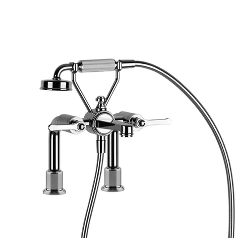 GESSI VENTI20 Смеситель для установки на борт ванны на 2 отверстия, двухвентильный, с ручным душем и шлангом 1500 мм., цвет хром