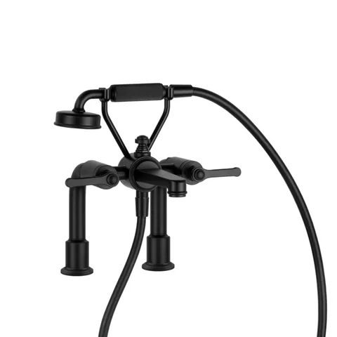 GESSI VENTI20 Смеситель для установки на борт ванны на 2 отверстия, двухвентильный, с ручным душем и шлангом 1500 мм., цвет черный матовый