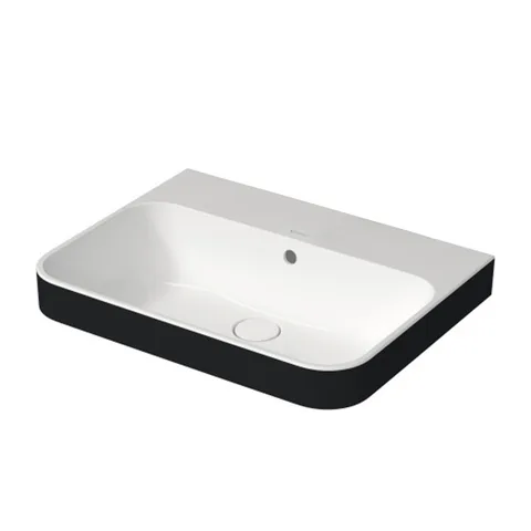 DURAVIT HAPPY D.2 PLUS Раковина 600х460 мм, без отверстий для смесителя, с переливом, выпуск с керам клапаном, цв белый/антрацит матовый