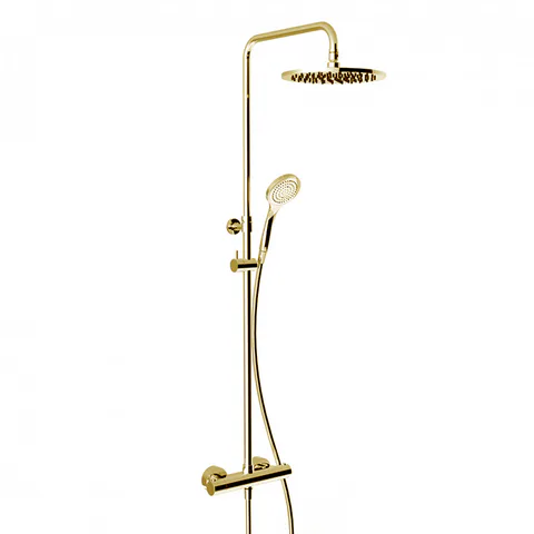 GESSI MINIMALISTIC SHOWER Душевая стойка с термостатическим смесителем, верхним душем Ø250 мм., ручным душем и шлангом 1500 мм, цвет Gold PVD